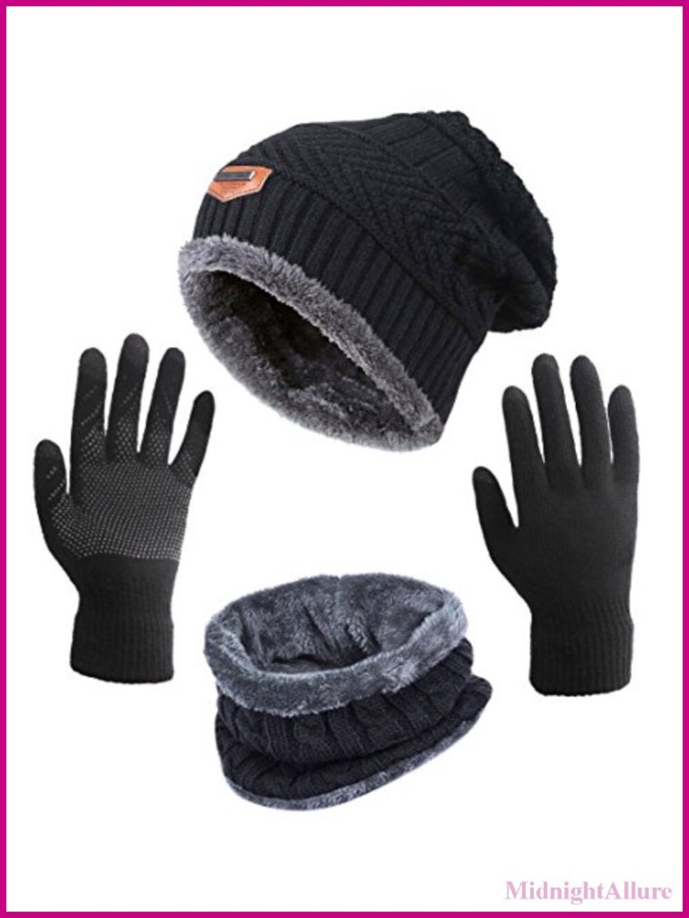 Winter Beanie Scarf Gloves Set Acrylic Knit Touch Screen Slouchy